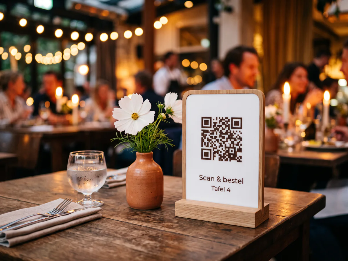 QR code table stand on a restaurant table